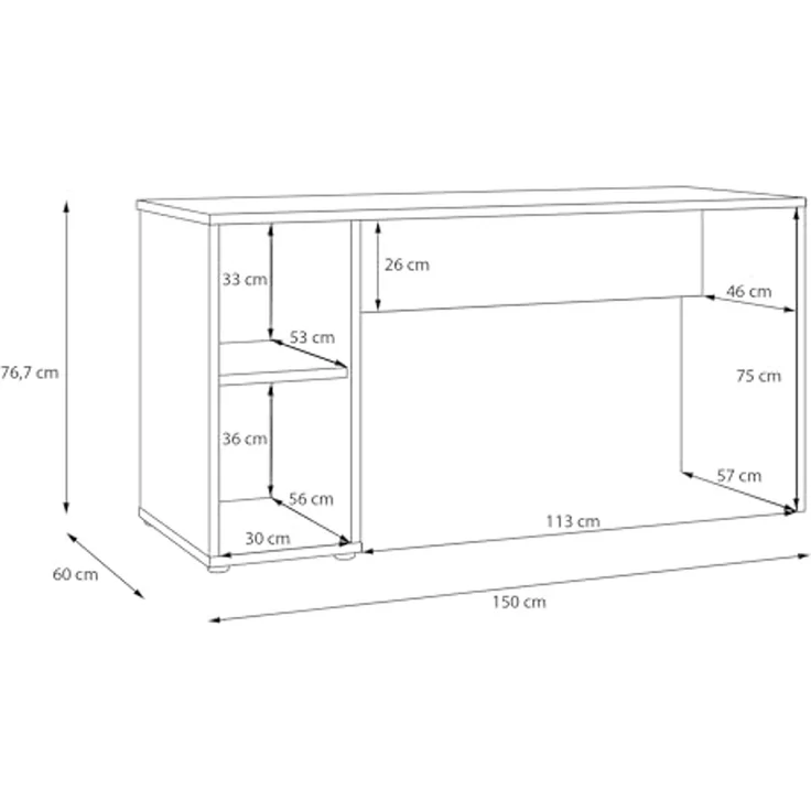 FORTE Schreibtisch Alice Springs, Schreibtisch mit 2 offenen Fächern, zeitlos, B/H/T 150/76,7/60 cm offene Fächer – Bild 7