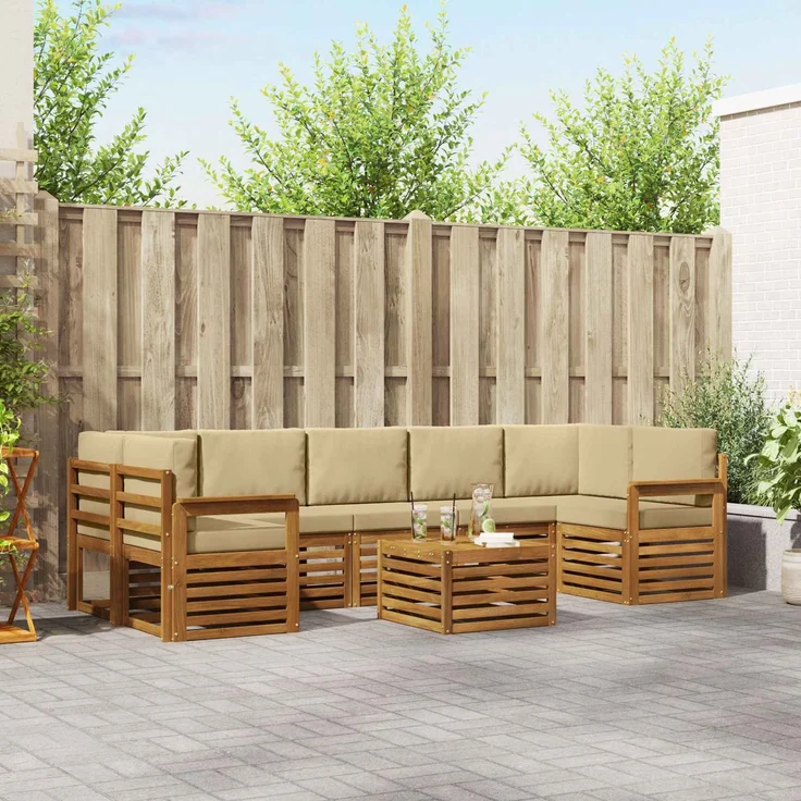 vidaXL Outdoor-Sofagarnitur 8 stk. 7-Sitzer Natur und Beige 3374518 – Bild 1