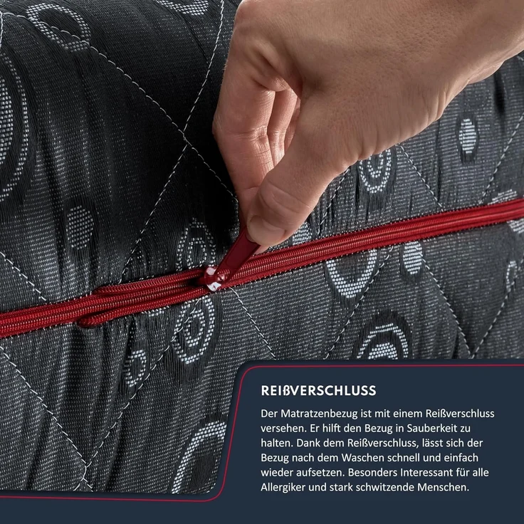 FDM Black Taschenfederkernmatratze 160x200 cm Latex Matratze 22 cm Höhe 7-Zonen Härtegrad H4/H3 (Hart/Mittelhart) Thermoplastischer Visco-Schaum Bezug Zweiseitig Abnehmbar Waschbar TFK – Bild 7
