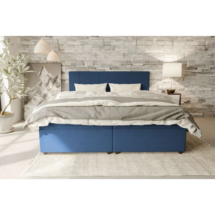 99rooms Kira Boxspringbett Cordstoff POSO Blau 140x200 cm – Bild 1