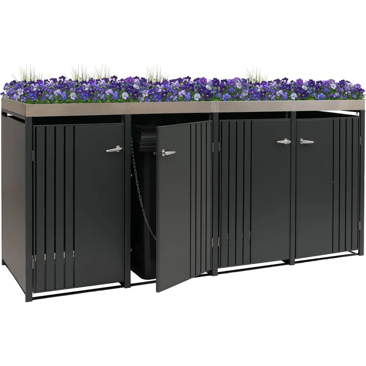 4er-Mülltonnenverkleidung HWC-O67, Mülltonnenbox mit Pflanzkasten, Metall 125x260x84cm 95kg ~ anthrazit