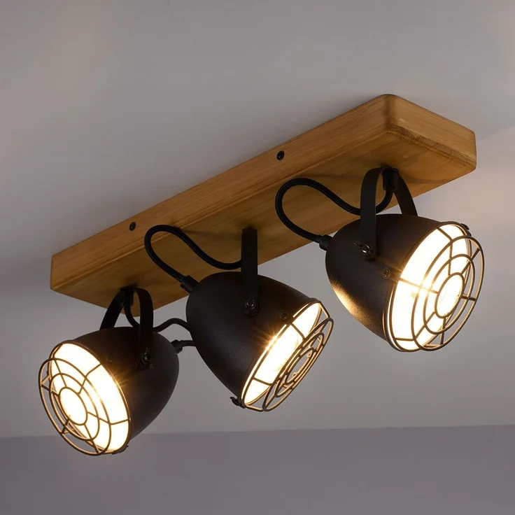 Deckenlampe, Metall Holz, schwarz, Spots verstellbar, L 46cm – Bild 9