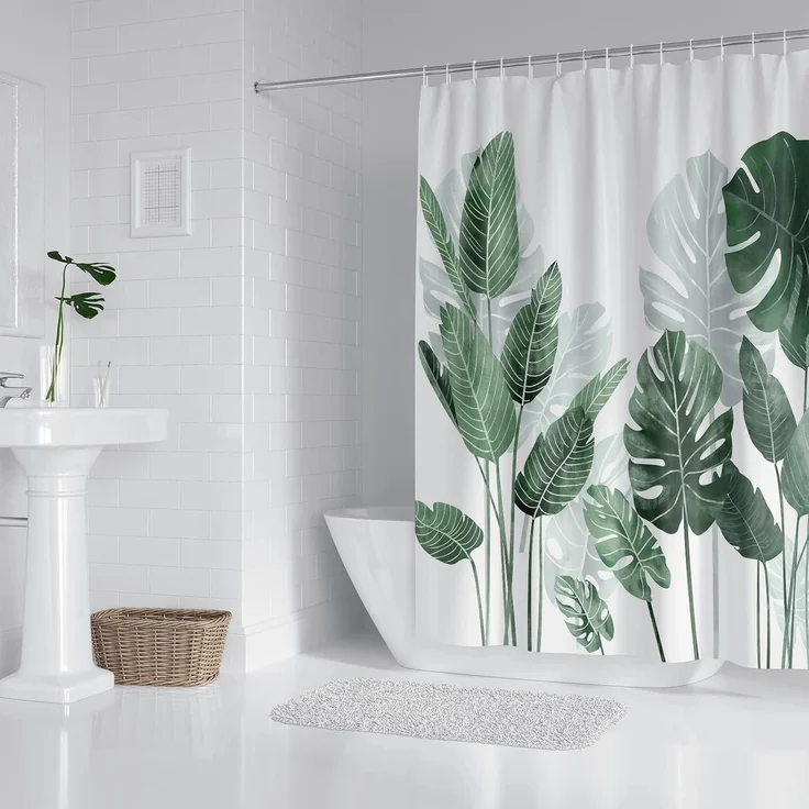 Duschvorhang 240x200 Grün Blätter Wasserabweisend Polyester Waschbar – Bild 7