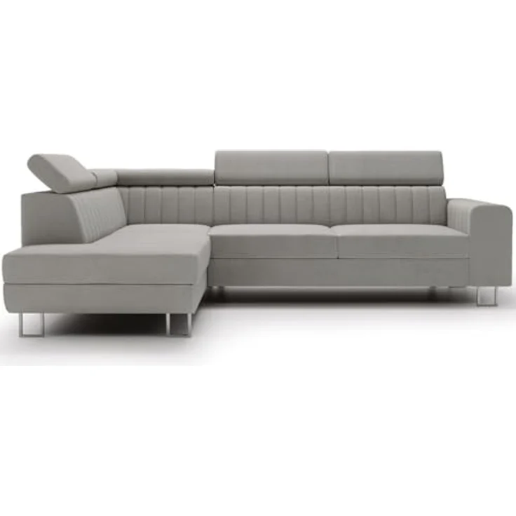 GrainGold Ecksofa mit Schlaffunktion und Bettkasten BERONA L - 255x190 cm, Grau, verstellbare Kopfstützen, Samt – Bild 5