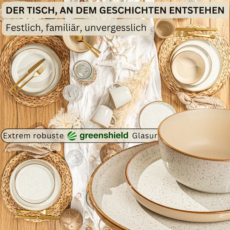 SÄNGER Steingut Geschirrset Rio Creme, Tafelservice 12 teilig für 4 Personen – Bild 3