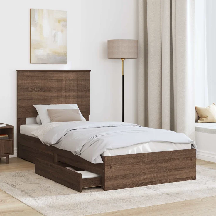 vidaXL Aufbewahrungsbett Braun Eichen-Optik 90 x 190 cm Holzwerkstoff 3411256 – Bild 2