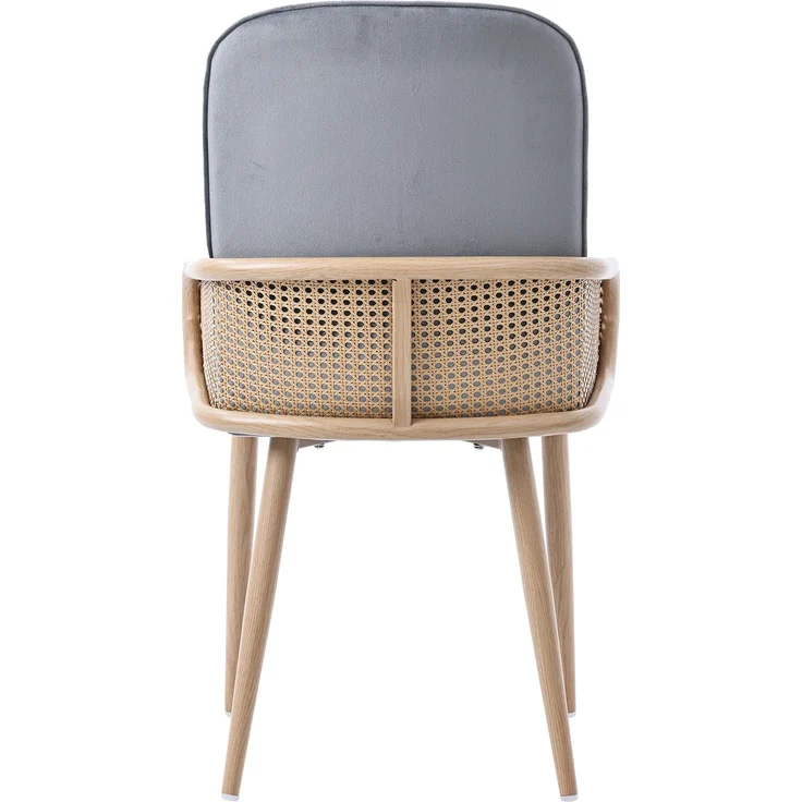 Merax Esszimmerstuhl aus Samt, 6er-Set, Rattan-Design, Wohnzimmer, Schlafzimmer, Mit vier Metallbeinen (Holzmaserungseffekt), Grau – Bild 8