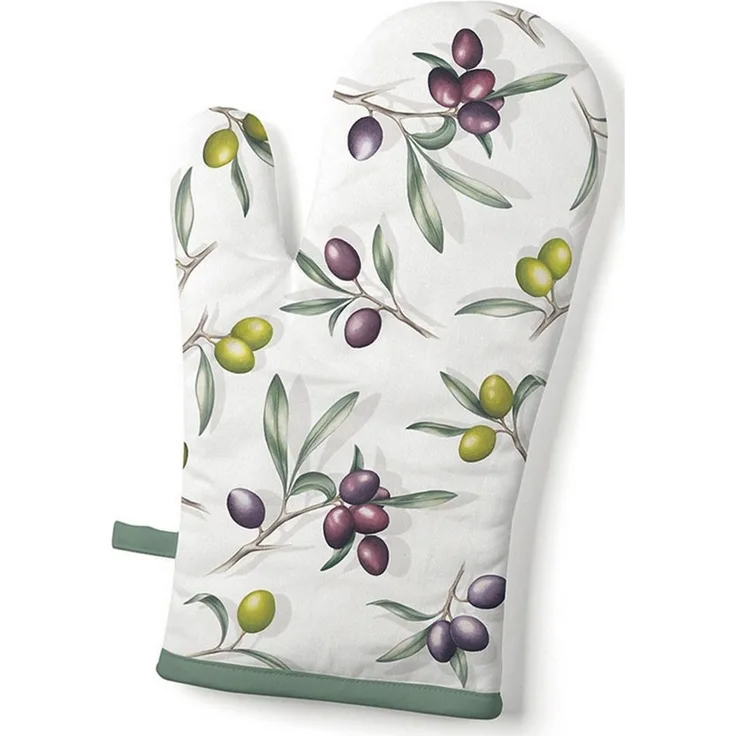 Ambiente Luxury Paper Products Topfhandschuhe, Ofenhandschuh Baumwolle 18x30cm mit Oliven Muster Weiß / Grün