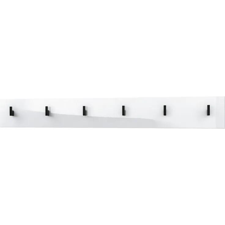 Vladon Garderobenpaneel Linea V1 (Wandgarderobe, mit 6 Kleiderhaken), Weiß Hochglanz (110,5 x 14,5 x 3,5 cm)