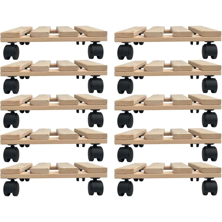 10x Rolluntersetzer eckig Pflanzenroller 30x30 cm - max. 120 kg Traglast - aus Buchenholz - Stabil & robust - Für Pflanztöpfe, Möbel & schwere Gegenstände