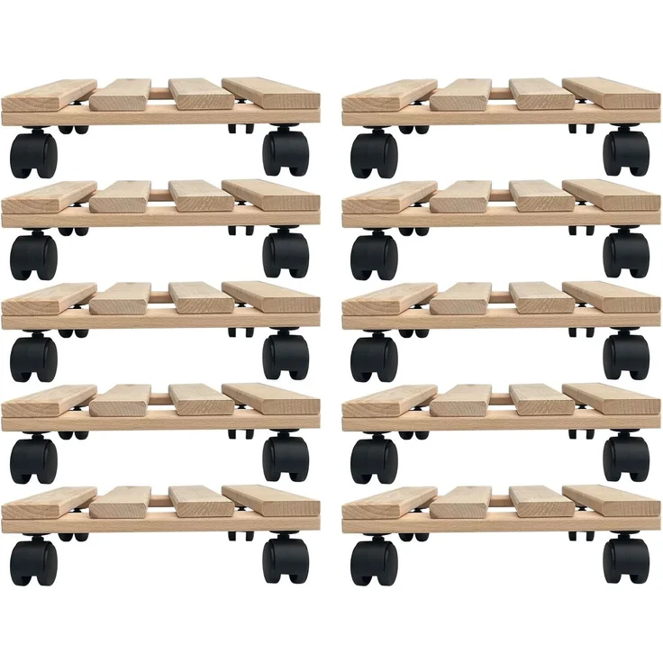 10x Rolluntersetzer eckig Pflanzenroller 30x30 cm - max. 120 kg Traglast - aus Buchenholz - Stabil & robust - Für Pflanztöpfe, Möbel & schwere Gegenstände – Bild 1