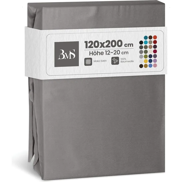 Bettwaesche-mit-Stil Mako-Satin Spannbettlaken dunkelgrau 120x200cm