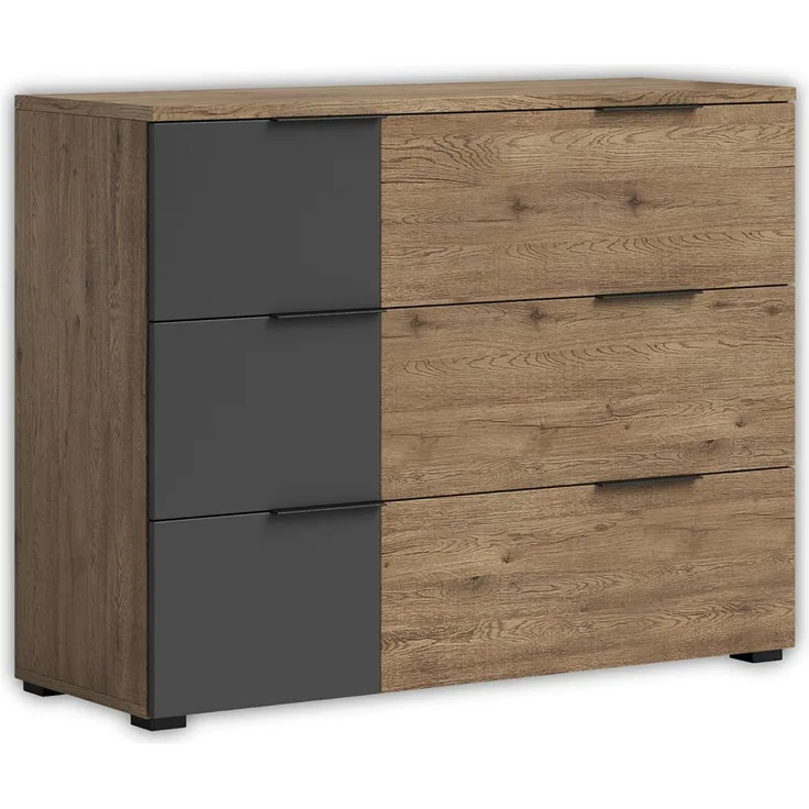 Kommode Leandra / Linea , Holzwerkstoff , Schwarz, Holzfarben , 120 x 89 x 40 cm