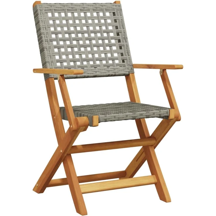 vidaXL Gartenstühle 6 Stk. Klappbar Grau Poly Rattan & Massivholz 3214560 – Bild 2