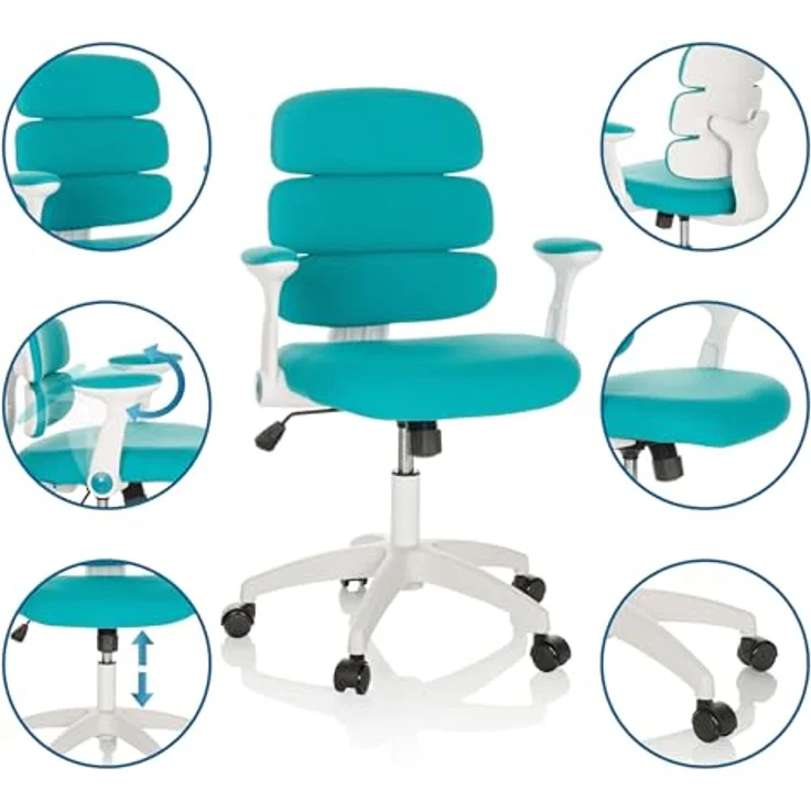 hjh OFFICE Kinderdrehstuhl Kid ERGOLINO W Kinderstuhl mit ergonomischer Rückenlehne, Blau, 736430 – Bild 6