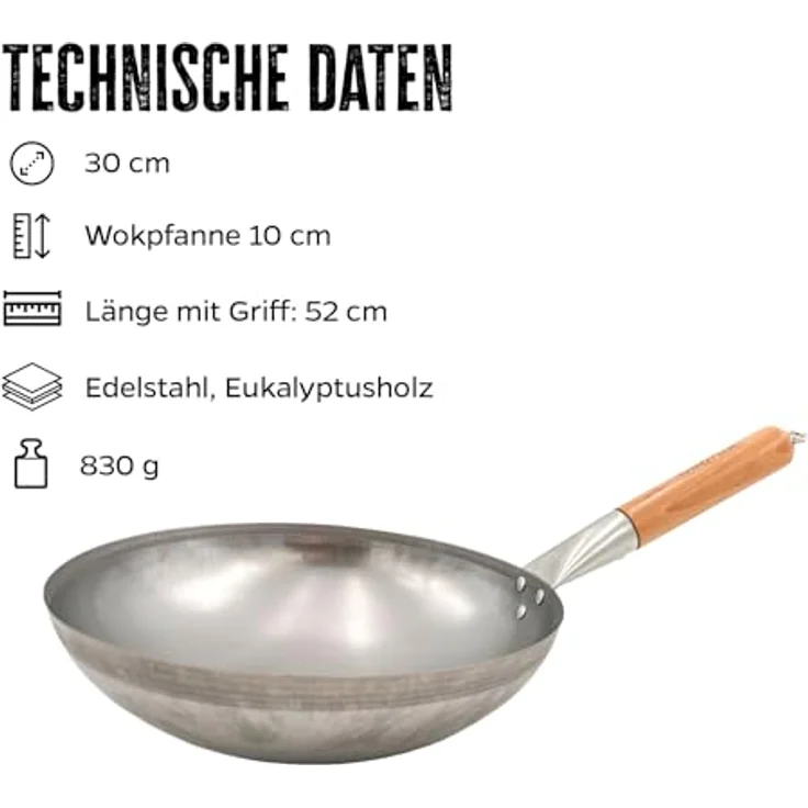 Grillfürst Wok Grillfürst Edelstahl Wok Ø 30 cm mit Wokring für Seitenkocher / Grillrost – Bild 3