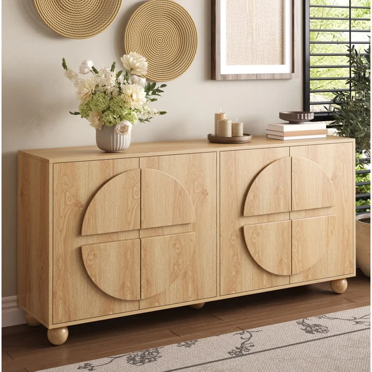 DESVIAE Sideboard Natur aus MDF/Kiefernholz – 160x76x38 cm – 4 Türen, verstellbare Einlegeböden – Bild 1