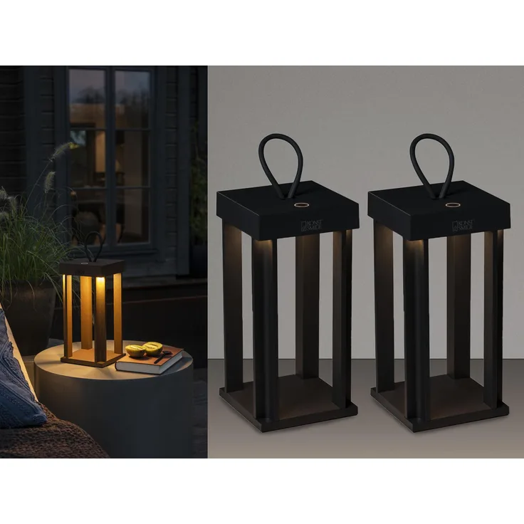 2er Set LED Outdoor Laternen USB aufladbar für Boden & Tisch, Schwarz Höhe 42cm