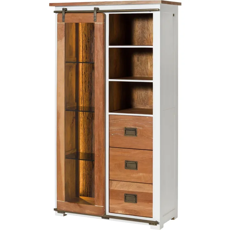 Vitrine Mango / Altholz 100x45x175 weiß lackiert RAILWAY LUX #525