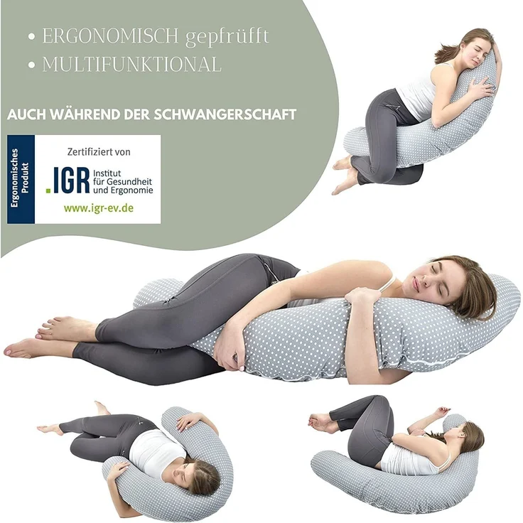 sei Design XXL Stillkissen 190x30 Schwangerschaftskissen Seitenschläferkissen Komfortkissen Erwachsene Baby Kissen mit Bezug 100% Baumwolle – Bild 6