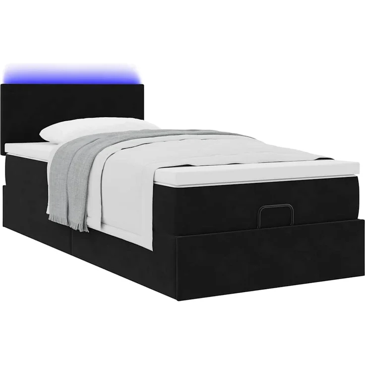 vidaXL Ottoman-Bett mit Matratze & LEDs Schwarz 90x200 cm Samt 3312526 – Bild 4