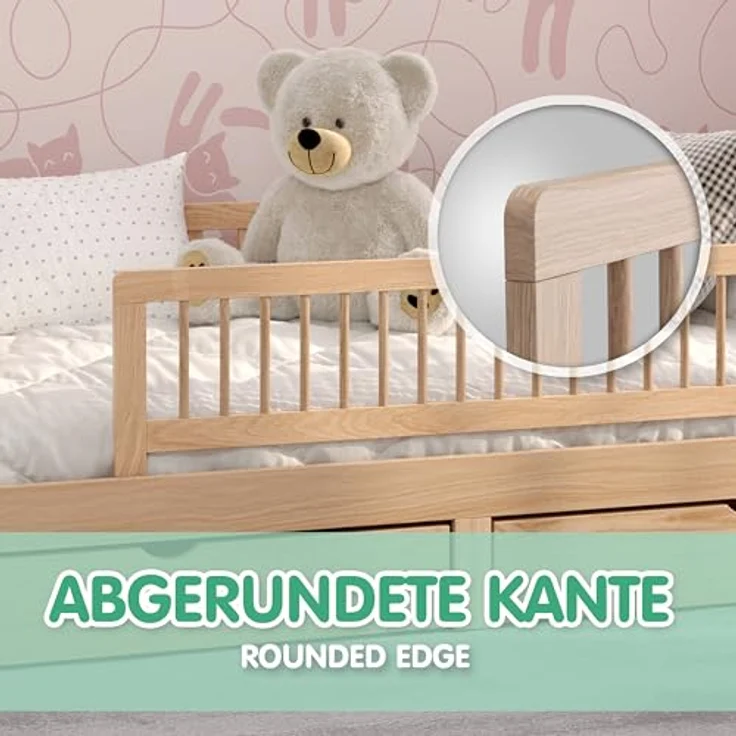 CADANI Kinder Bettgitter Baby Bettschutzgitter klappbarer Rausfallschutz aus Massivholz für Elternbett und Kinderbett Natur 115x40 cm – Bild 6