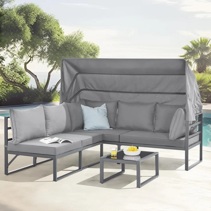 SVITA Gartenlounge-Set MAUI, (4-tlg), Outdoor-Möbelset mit Dach, Stahlgestell, Grau – Bild 3