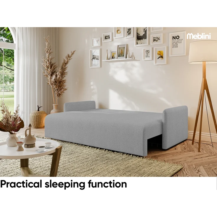MEBLINI Sofa mit Schlaffunktion - ANAKIN - 210x90x93cm - Grau Boucle – Schlafcouch Ausziehbar - Schlafsofa mit Bettkasten - Sofabett - Couch mit Schlaffunktion – Klappsofa – Bild 5