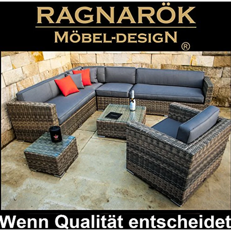 Ragnarök Möbel-Design Gartenlounge-Set Lounge Set Narvik, (Set, Ecklounge, Polyrattan, Alu), Sitzpolster ca. 16 cm dick und haben 2 intergrierte Härtegrade – Bild 6