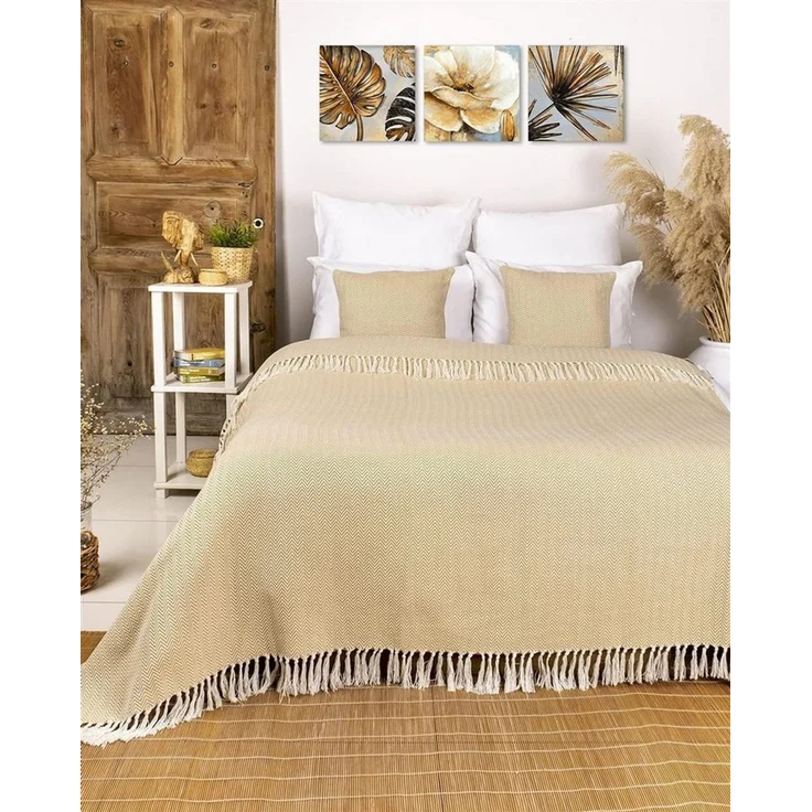 Gräfenstayn Tagesdecke mit Fransen aus 100% Baumwolle – Baumwolldecke mit Fischgrätenmuster, Wohndecke als Sofa-Überwurf, Bett-Überwurf, Couch-Überwurf, Sofa-Decke – Bild 2