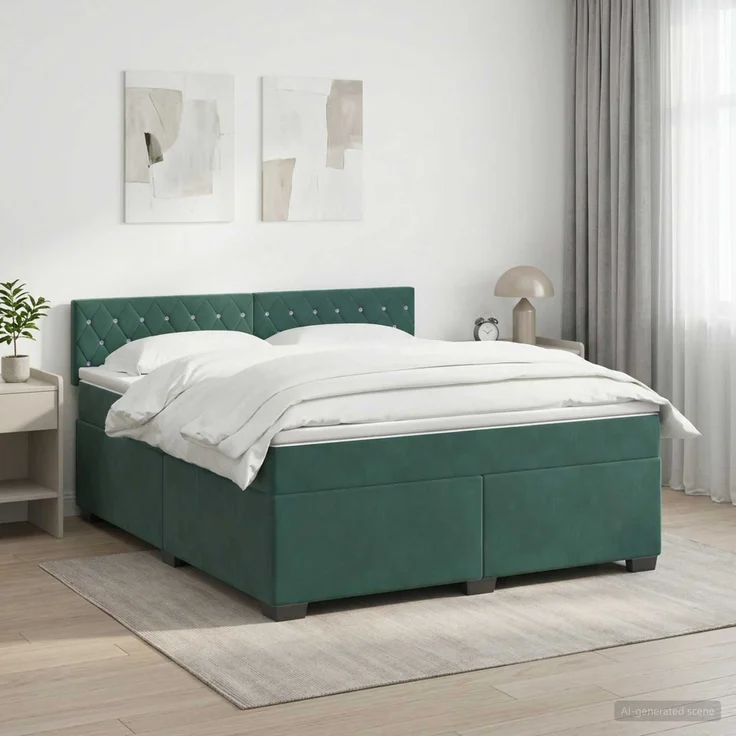 vidaXL Boxspringbett mit Matratze Dunkelgrün 160 x 200 cm Samt 3450743 – Bild 1