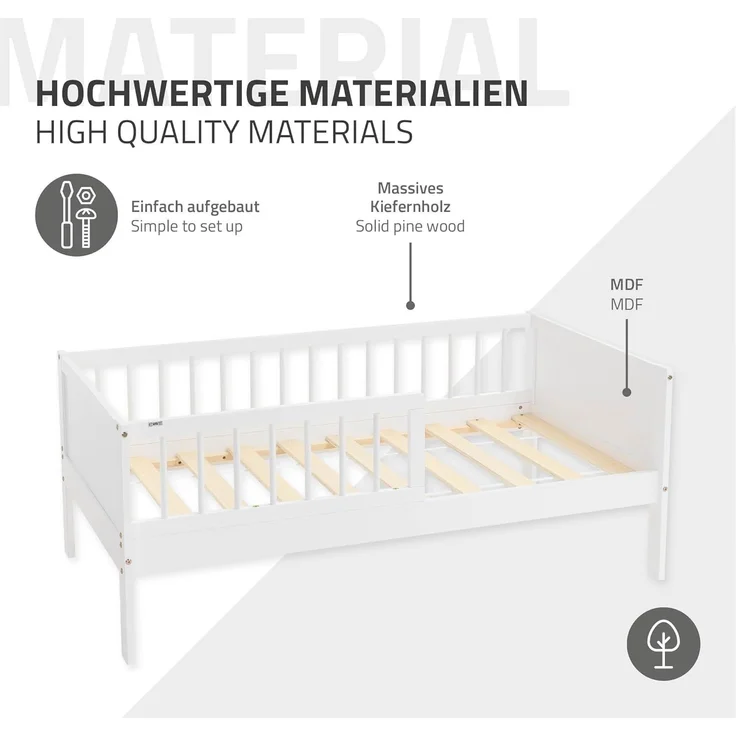 ML-DESIGN Kinderbett Bodenbett Juniorbett inkl. Lattenrost Einzelbett für Kinder Jugendbett, Junior-Bett mit Rausfallschutz & Matratze Bettrahmen aus MDF / Kiefer – Bild 8
