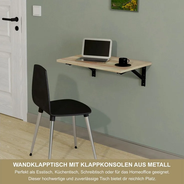 KDR Produktgestaltung Klapptisch 60x40 Wandklapptisch Esstisch Küchentisch Schreibtisch Wand Tisch, Eiche – Bild 2