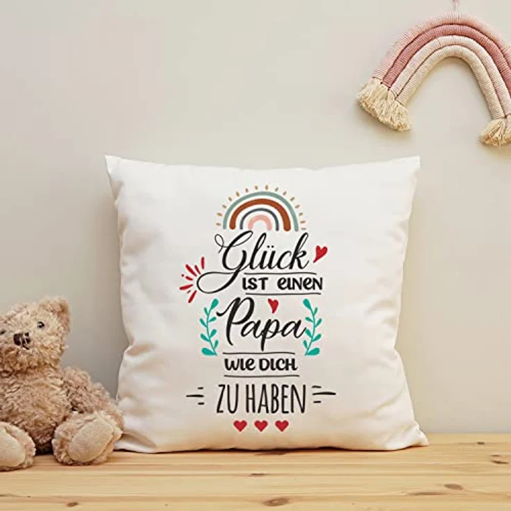 GRAVURZEILE Zierkissen mit Spruch - Glück ist - Geschenk für Freunde & Familie -, starke Farben ohne verblassen - Papa - mit Füllung – Bild 6