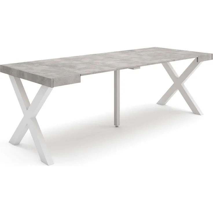 Skraut Home | Ausziehbarertisch | Multifunktionaler ausziehbarer | 220 | Für 10 Gäste | Massivholz Beine | Moderner Stil | Zement