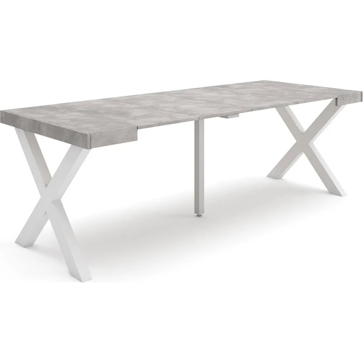 Skraut Home | Ausziehbarertisch | Multifunktionaler ausziehbarer | 220 | Für 10 Gäste | Massivholz Beine | Moderner Stil | Zement
