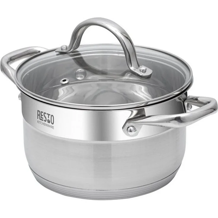 RESTO Kitchenware Kochtopf Rigel, Topf energiesparend und spülmaschinenfest, Edelstahl 18/10 (2-tlg), mit hitzebeständigem Glasdeckel, im Geschenkkarton