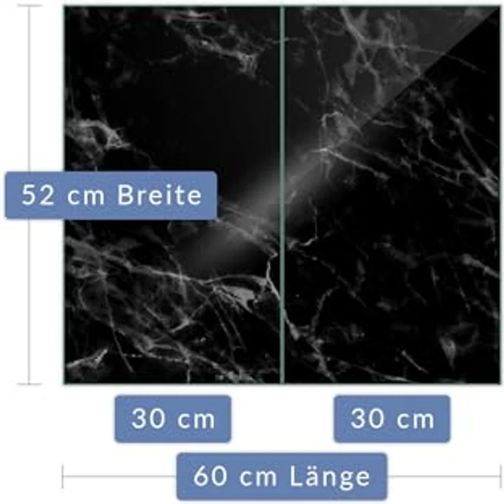 Herdabdeckplatte Abdeckung Ceranfeld Abdeckplatte Schneidebrett 2-Teilig 60x52 Marmor Schwarz- Weiss Spritzschutz Glasplatte Ceranfeldabdeckung Herdschutz Sicherheitsglas Glasschneidebrett 2 x 30 x 52 – Bild 3