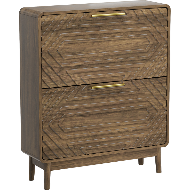 DESVIAE Garderobenschrank Schuhschrank Walnuss aus MDF –95 x 80 x 24 cm, 2 Kippfächer, offene Ablage – Bild 7