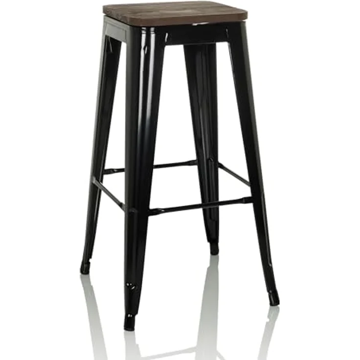 Hjh Office Vantaggio High Ws, Barhocker im Industrie-Design aus Stahl mit drehbarem Echtholzsitz, stapelbar – Bild 7