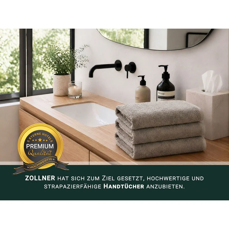 ZOLLNER 10er Set Handtücher, 100% Baumwolle, 50x100 cm, taupe – Bild 5