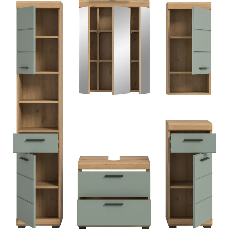 Xonox Scout Badkombination (B/H/T: 164x191x34 cm) in Salbei und Artisan Eiche Nachbildung – Bild 3