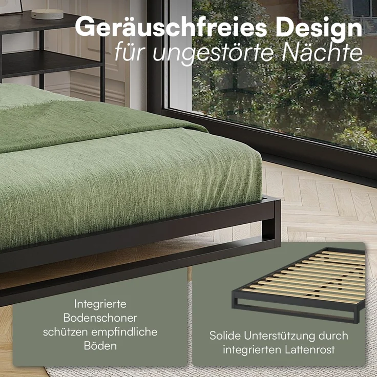 skølm 'Vidar' Bett 120x200 cm, Metall, schwarz, Höhe 15 cm hoch, Doppelbett mit Lattenrost – Bild 4