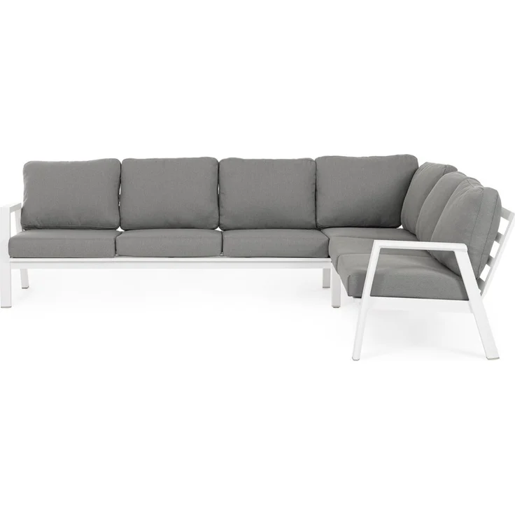 Gartenecksofa Oinimola - Aluminium Weiß, Olefin-Stoff Dunkelgrau – Bild 3