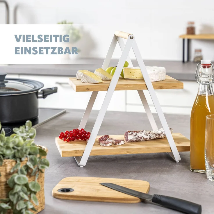 eluno Mehrzweckregal Etagere aus Bambus mit Metallgestell, Servierregal 2 Etagen, kein Set – Bild 4