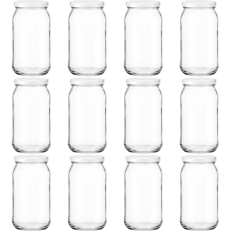 hocz 12x Einmachgläser 900 ml | mit Deckel Weiß TO 82 | leere Gläser mit Schraubdeckel zum befüllen | Sturzgläser, Schraubgläser, Marmeladengläser Set | 12 Stück