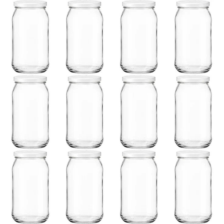 hocz 12x Einmachgläser 900 ml | mit Deckel Weiß TO 82 | leere Gläser mit Schraubdeckel zum befüllen | Sturzgläser, Schraubgläser, Marmeladengläser Set | 12 Stück