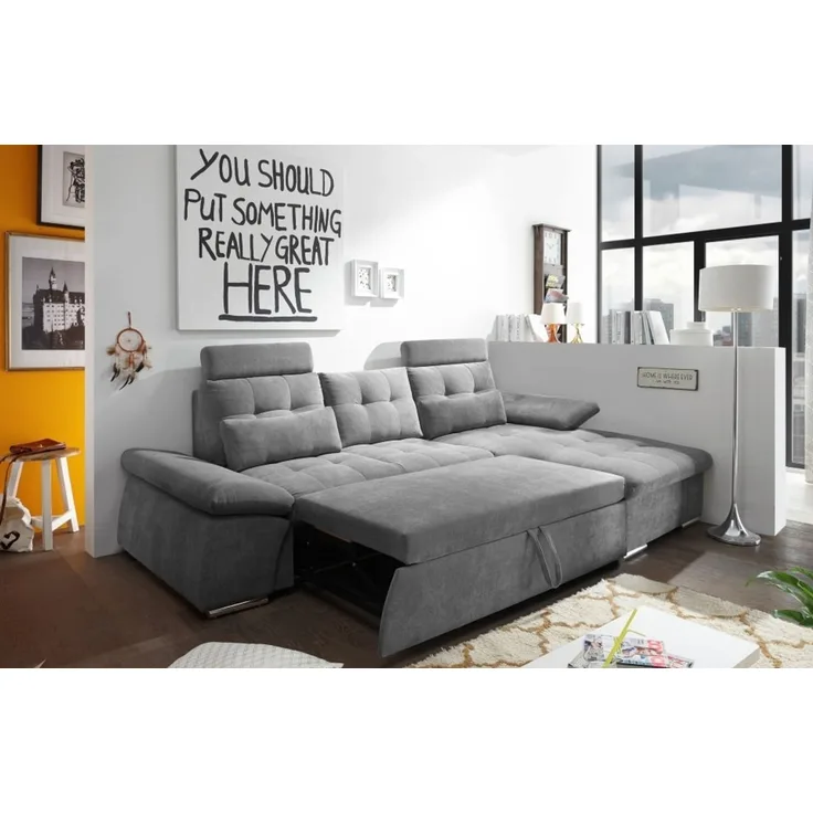 ED Exciting Design Nalo – Modernes Schlafsofa mit Bettkasten, verstellbaren Armlehnen und luxuriöser Uran Mikrofaser. Inklusive zwei Kopfstützen, in verschiedenen Farben wählbar