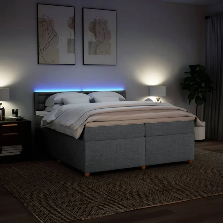 vidaXL Boxspringbett mit Matratze Hellgrau 200x200 cm Stoff 3289101 – Bild 5