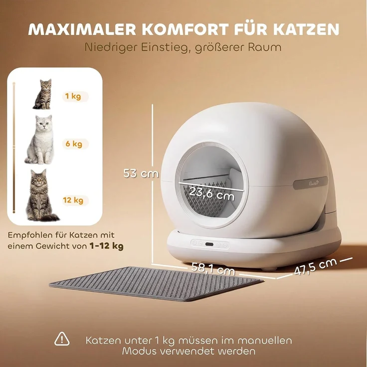 PawHut Selbstreinigende Katzenklo, ABS, Weiß, 58,1L x 47,5B x 53H cm – Bild 9